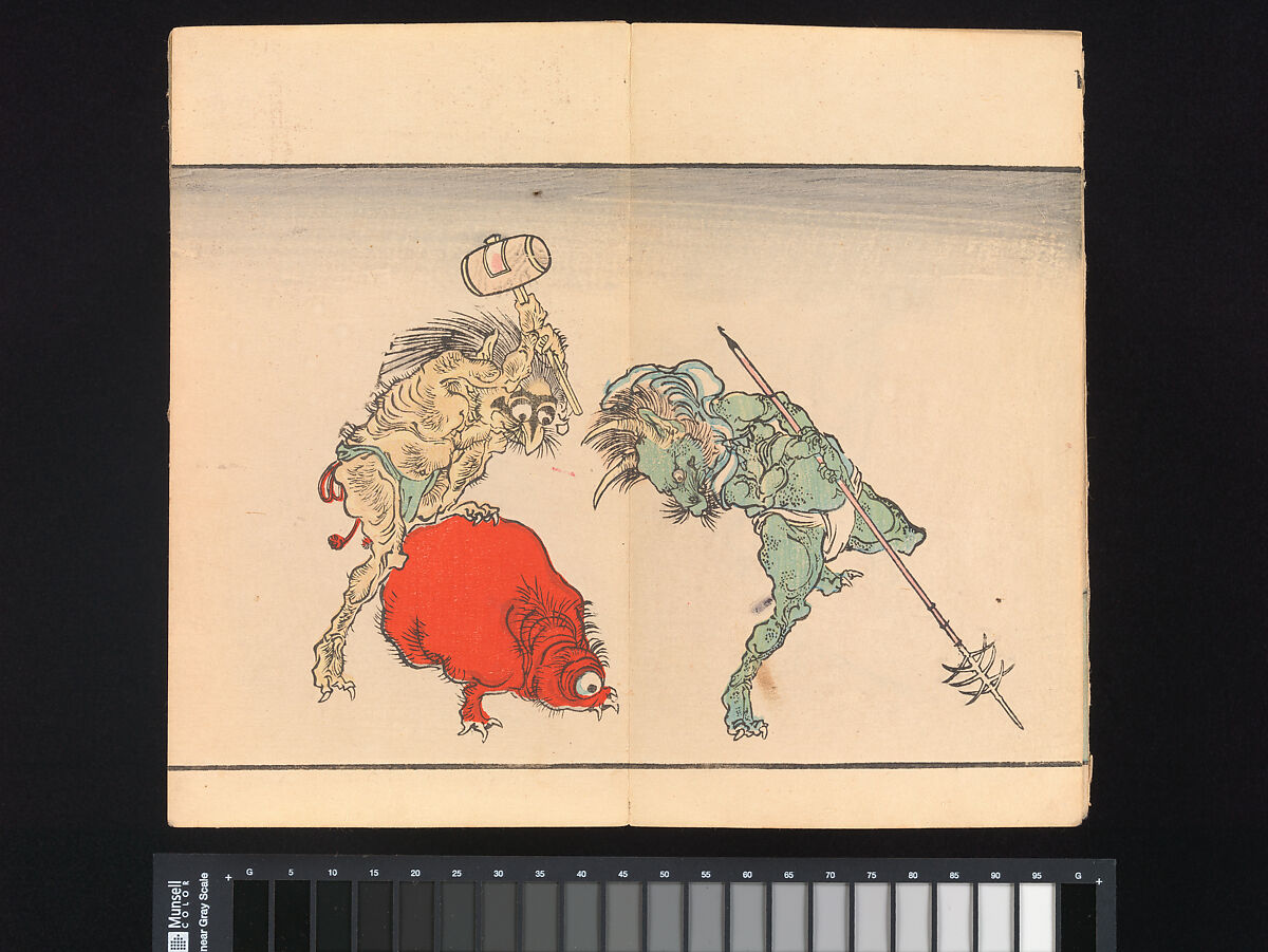 Kyōsai’s Pictures of One Hundred Demons, Kawanabe Kyōsai 河鍋暁斎 (Japanese, 1831–1889), Woodblock printed book (orihon, accordion-style binding); ink and color on paper, Japan