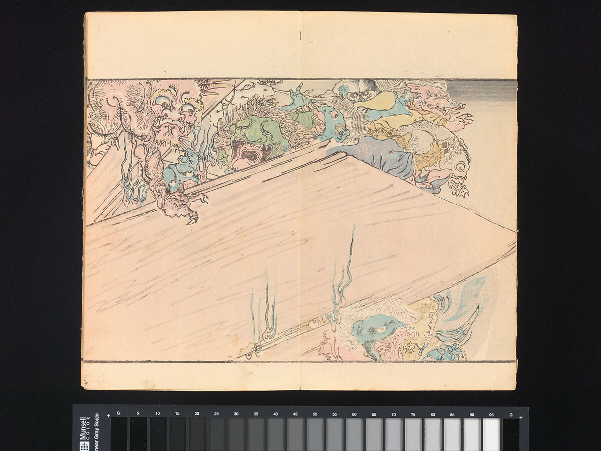 Kyōsai’s Pictures of One Hundred Demons, Kawanabe Kyōsai 河鍋暁斎 (Japanese, 1831–1889), Woodblock printed book (orihon, accordion-style binding); ink and color on paper, Japan