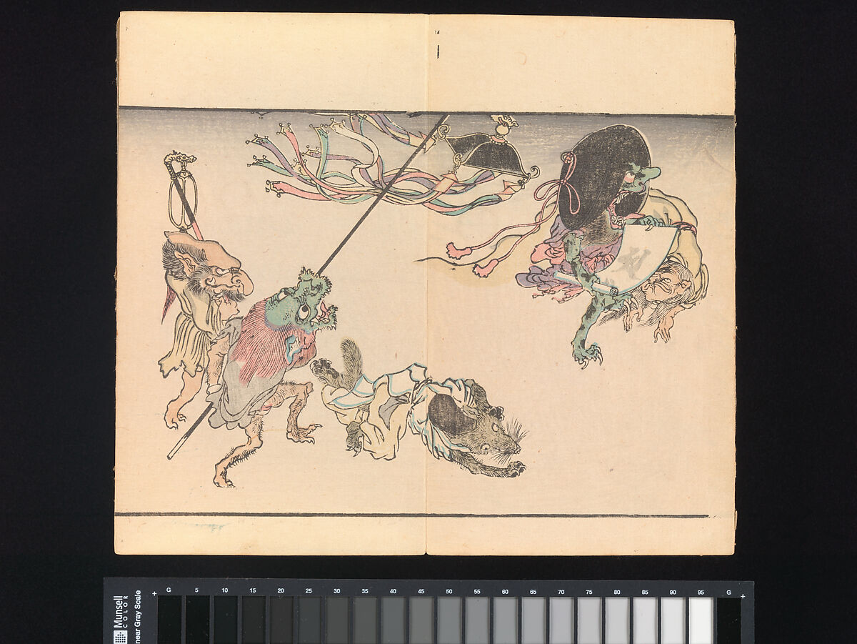 Kyōsai’s Pictures of One Hundred Demons, Kawanabe Kyōsai 河鍋暁斎 (Japanese, 1831–1889), Woodblock printed book (orihon, accordion-style binding); ink and color on paper, Japan