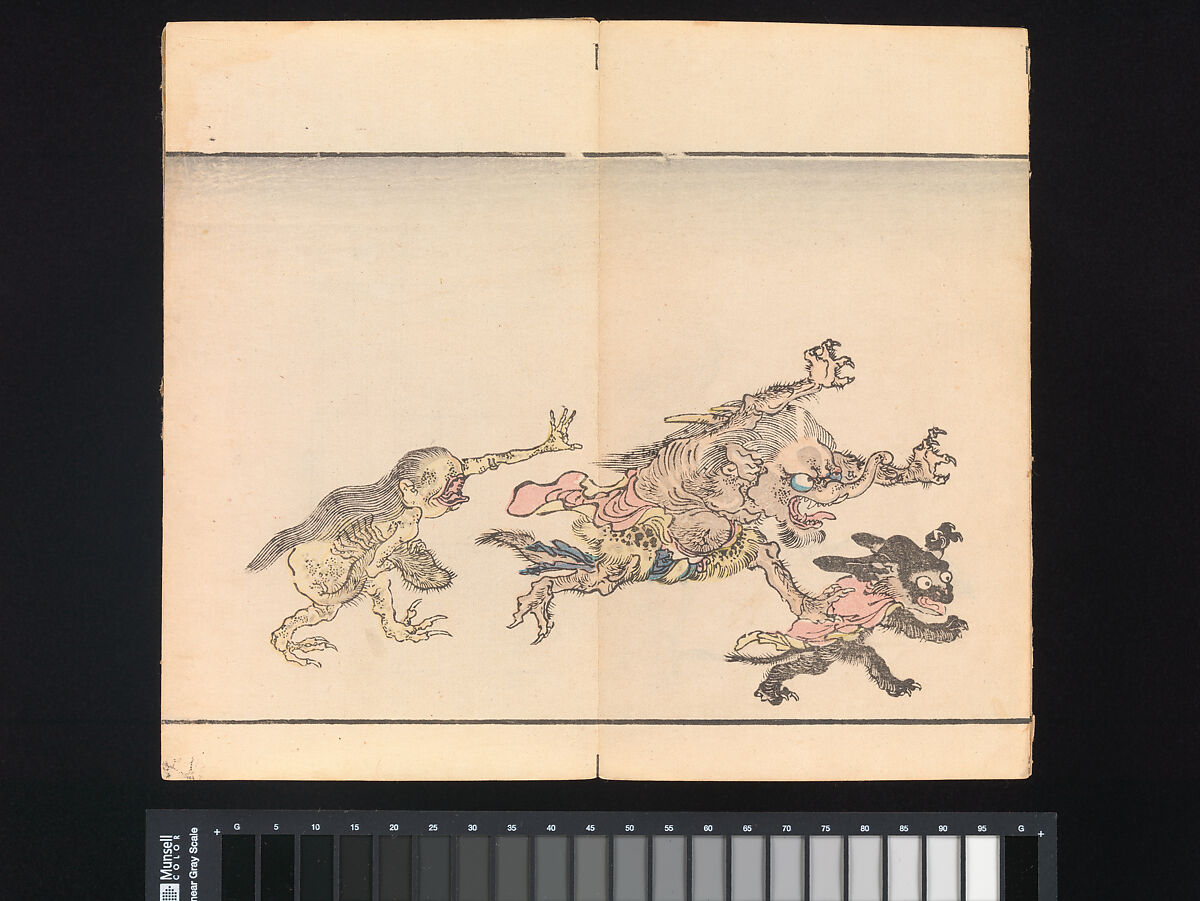 Kyōsai’s Pictures of One Hundred Demons, Kawanabe Kyōsai 河鍋暁斎 (Japanese, 1831–1889), Woodblock printed book (orihon, accordion-style binding); ink and color on paper, Japan