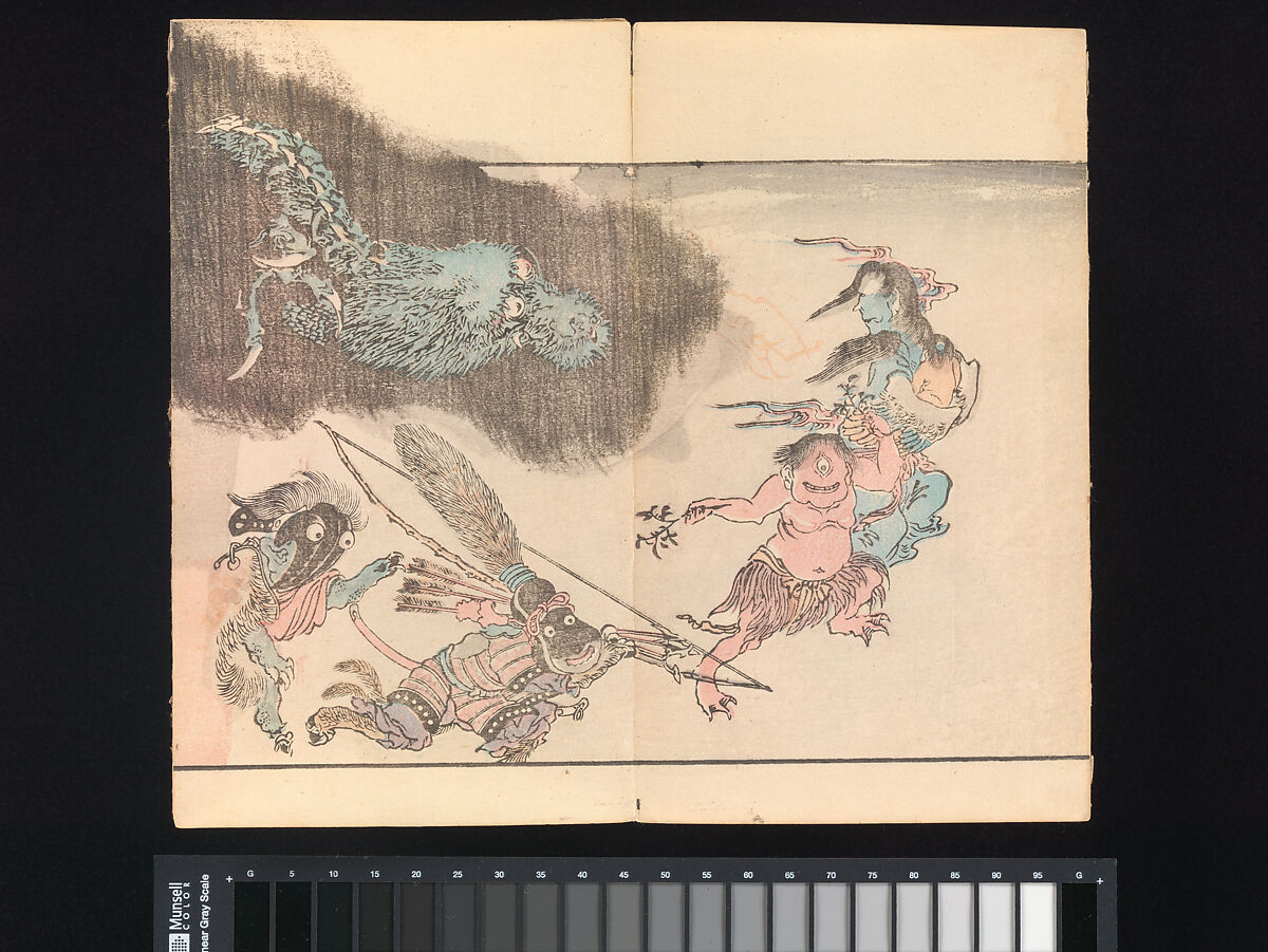 Kyōsai’s Pictures of One Hundred Demons, Kawanabe Kyōsai 河鍋暁斎 (Japanese, 1831–1889), Woodblock printed book (orihon, accordion-style binding); ink and color on paper, Japan