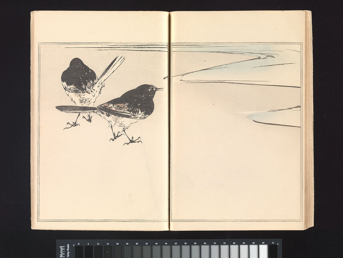 Seitei’s Birds and Flowers Painting Manual, Watanabe Seitei (Japanese, 1851–1918), Woodblock printed book (Japanese-style binding); ink and color on paper, Japan