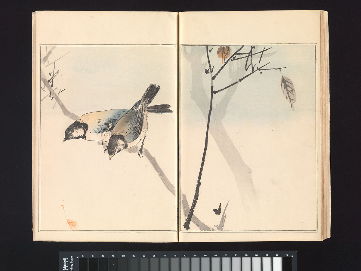 Seitei’s Birds and Flowers Painting Manual, Watanabe Seitei (Japanese, 1851–1918), Woodblock printed book (Japanese-style binding); ink and color on paper, Japan