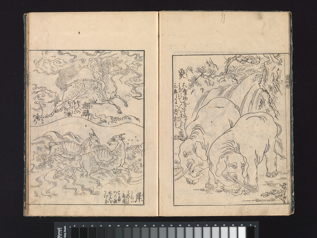 A Beginner’s Pictorial Encyclopedia of Natural History, Tachibana Morikuni (Japanese, 1679–1748), Three volumes of woodblock printed books (Japanese-style binding); ink on paper , Japan