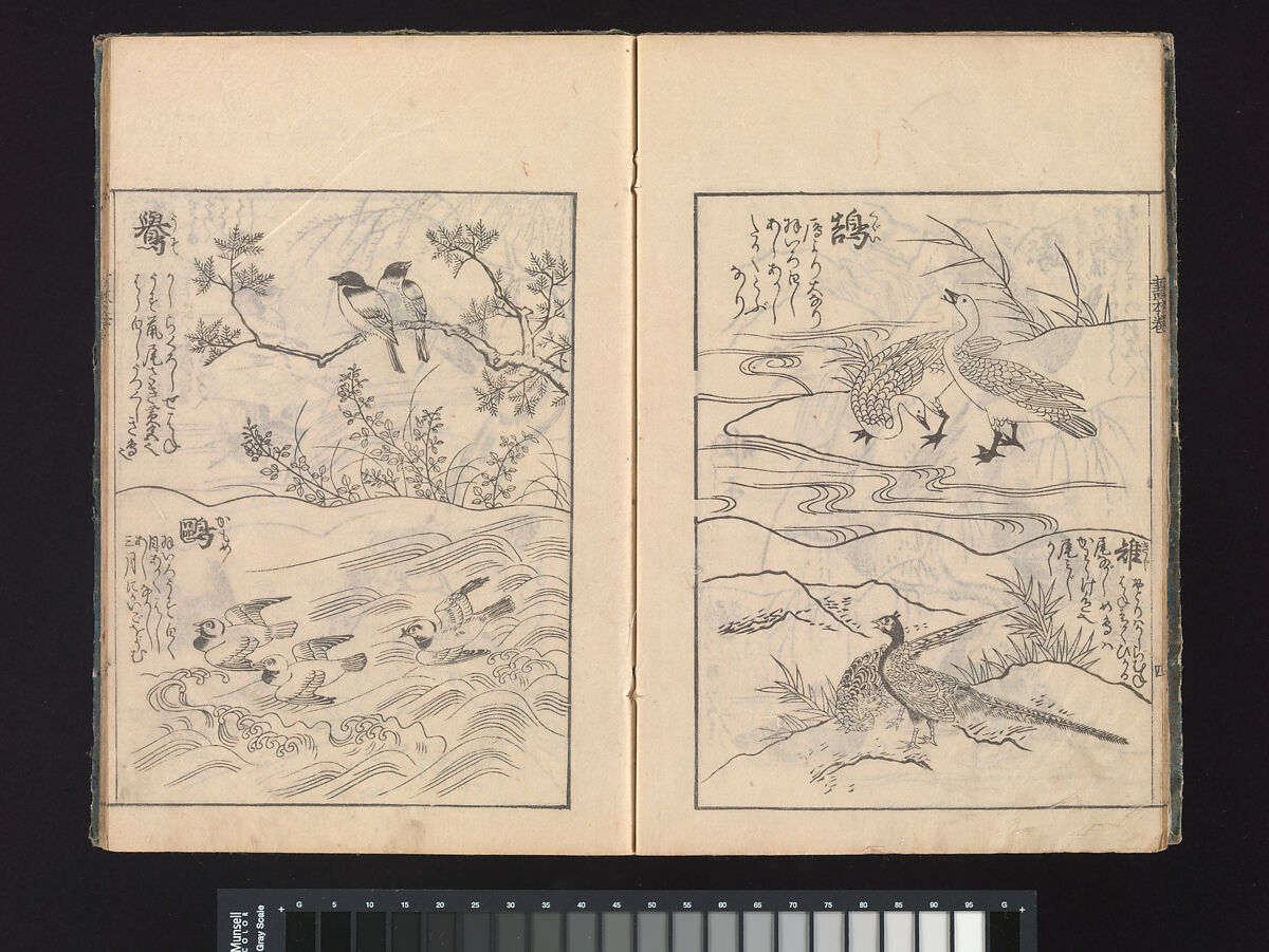 A Beginner’s Pictorial Encyclopedia of Natural History, Tachibana Morikuni (Japanese, 1679–1748), Three volumes of woodblock printed books (Japanese-style binding); ink on paper , Japan