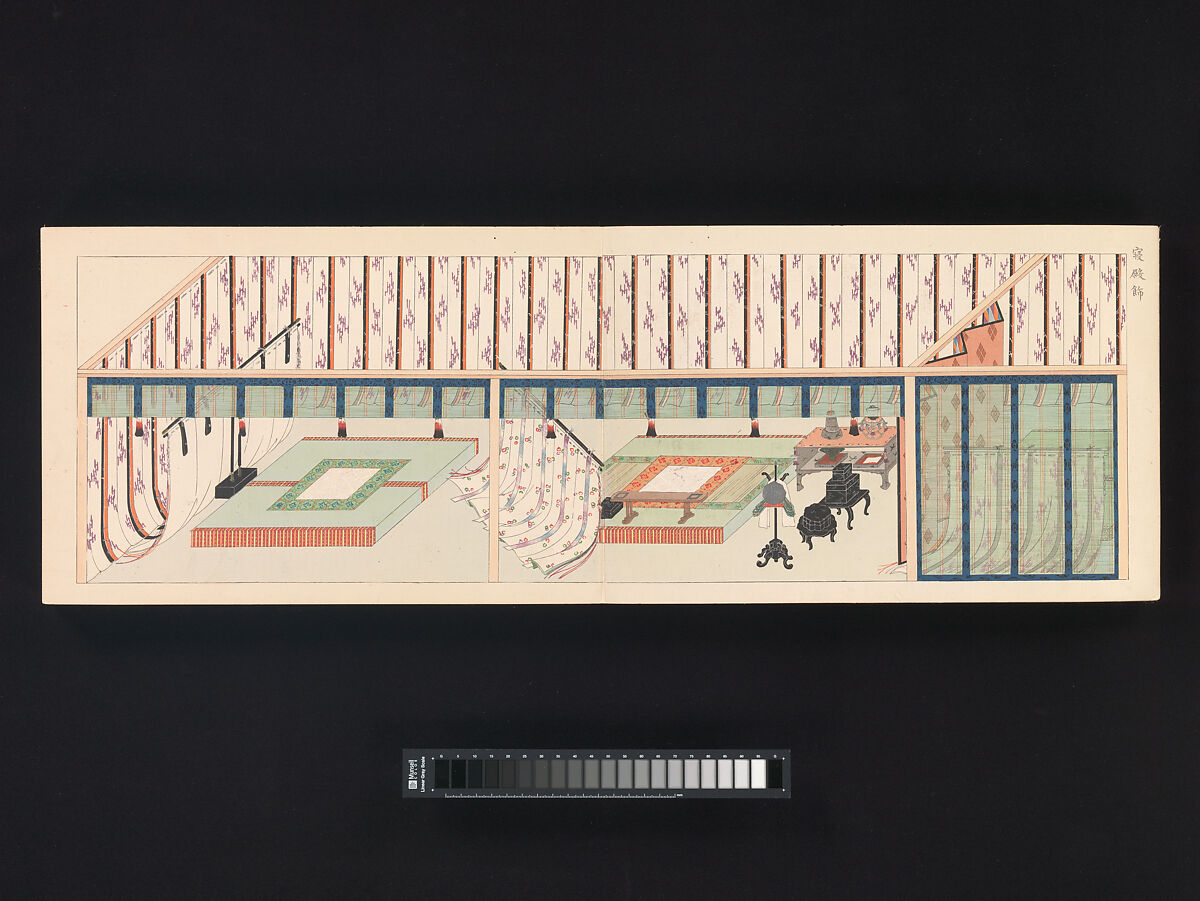 Sixteen Illustrations of Ancient Ceremonial Displays, Furuya Kōrin (Japanese, 1875–1910), Woodblock printed book (orihon, accordion-style binding), ink on paper, Japan