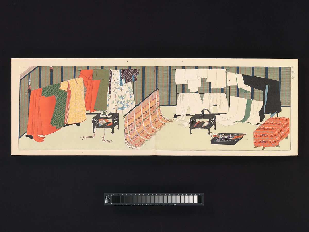 Sixteen Illustrations of Ancient Ceremonial Displays, Furuya Kōrin (Japanese, 1875–1910), Woodblock printed book (orihon, accordion-style binding), ink on paper, Japan