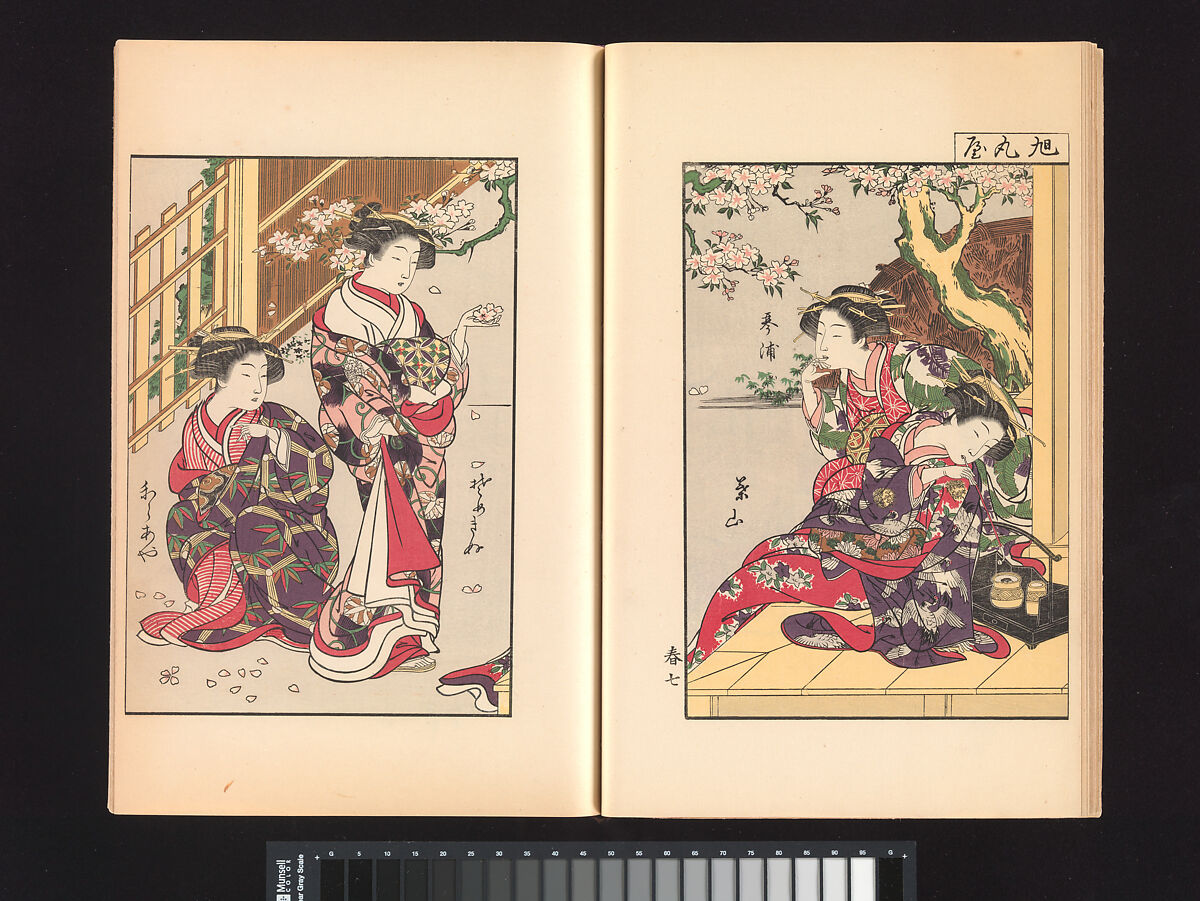 A Mirror of Yoshiwara Beauties, Katsukawa Shunshō 勝川春章 (Japanese, 1726–1792), Woodblock printed book (Japanese-style binding), ink and color on paper, Japan