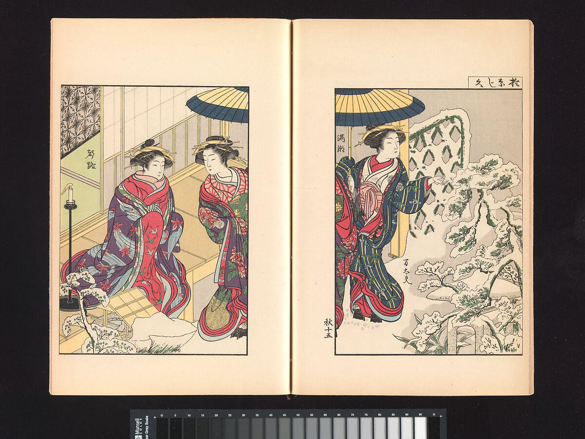 A Mirror of Yoshiwara Beauties, Katsukawa Shunshō 勝川春章 (Japanese, 1726–1792), Woodblock printed book (Japanese-style binding), ink and color on paper, Japan
