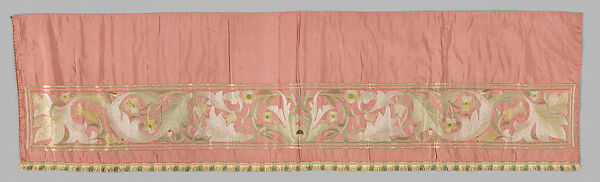 Valance, Design and embroidery possibly by May Morris (British, Bexley, Kent 1862–1938), Silk embroidery on woven silk foundation silk, with fringed trim, British 