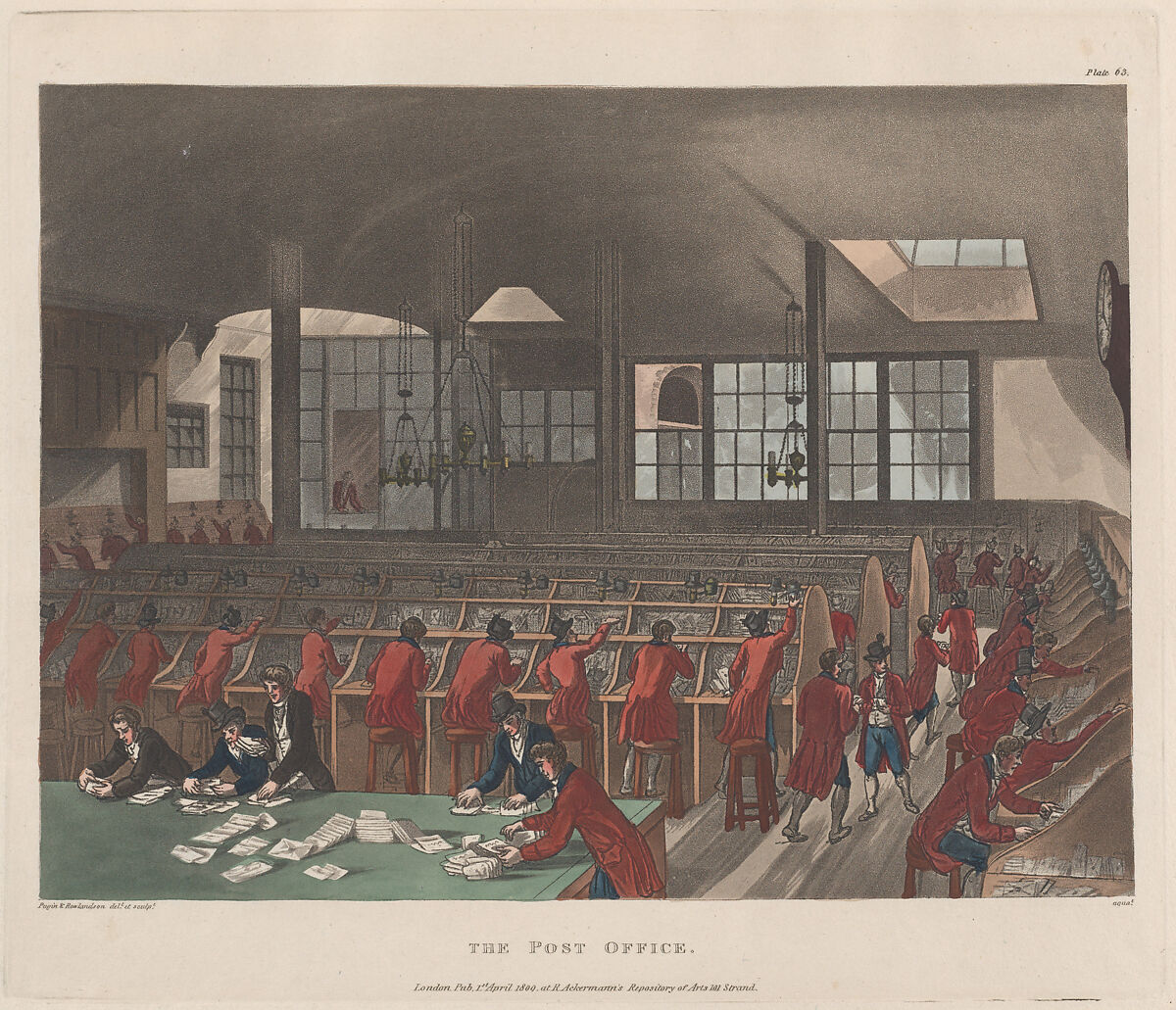 The Post Office, Designed and etched by Thomas Rowlandson (British, London 1757–1827 London), Hand-colored etching and aquatint 