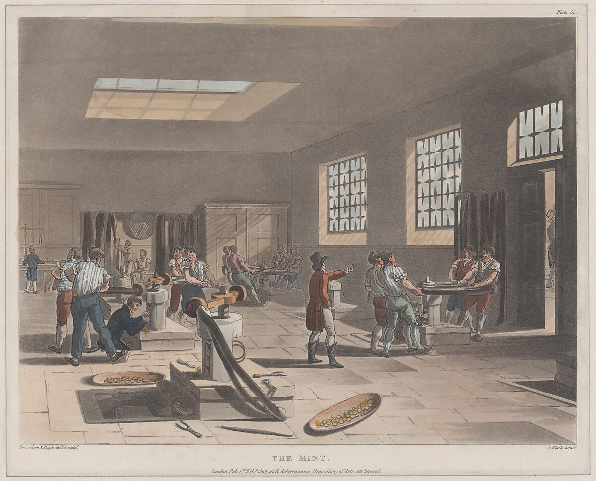 The Mint, Designed and etched by Thomas Rowlandson (British, London 1757–1827 London), Hand-colored etching and aquatint 