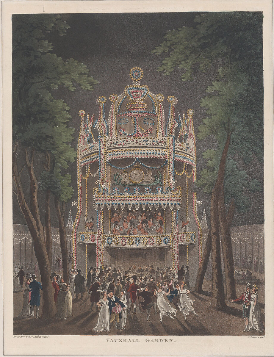 Vauxhall Garden, Designed and etched by Thomas Rowlandson (British, London 1757–1827 London), Hand-colored etching and aquatint 