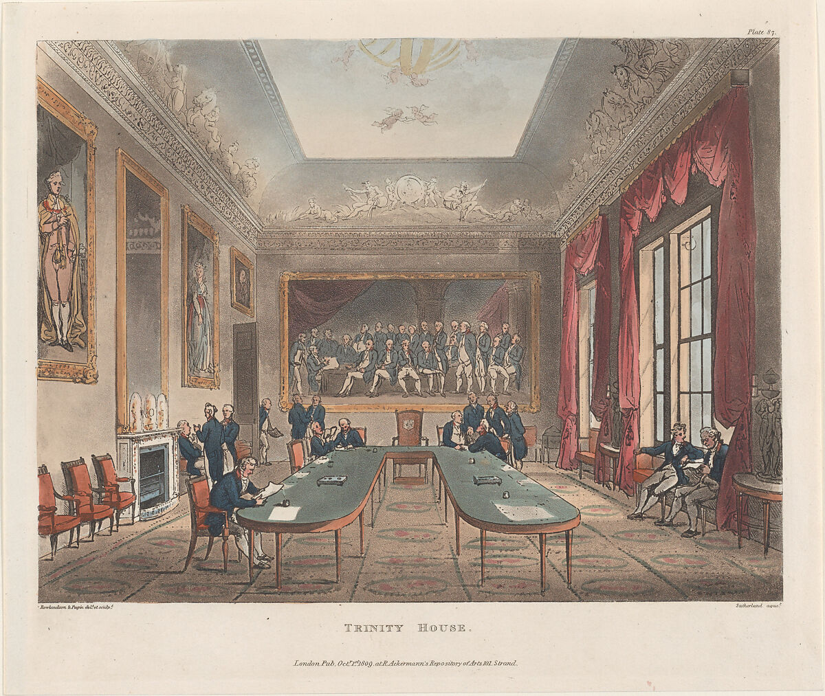 Trinity House, Designed and etched by Thomas Rowlandson (British, London 1757–1827 London), Hand-colored etching and aquatint 