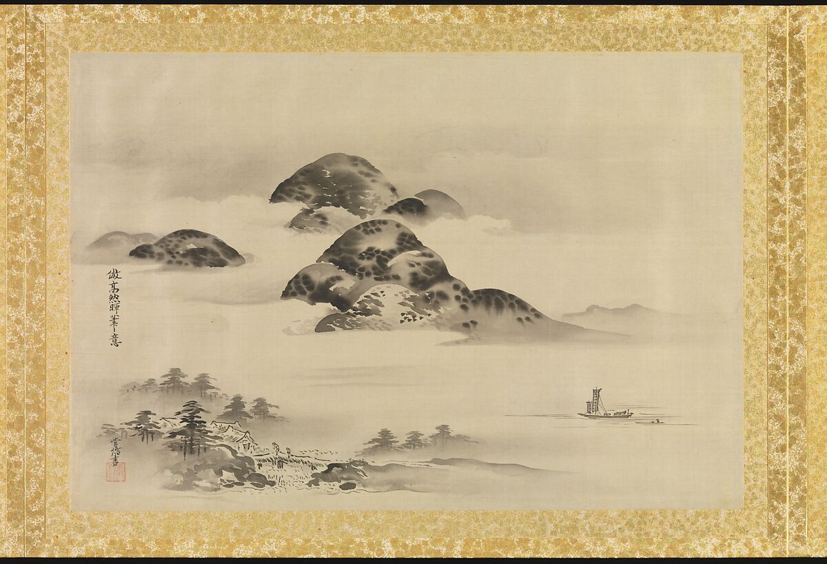 Album of Copies of Chinese Paintings, Kano Tsunenobu (Japanese, 1636–1713), Album leaf; ink and color on silk, Japan