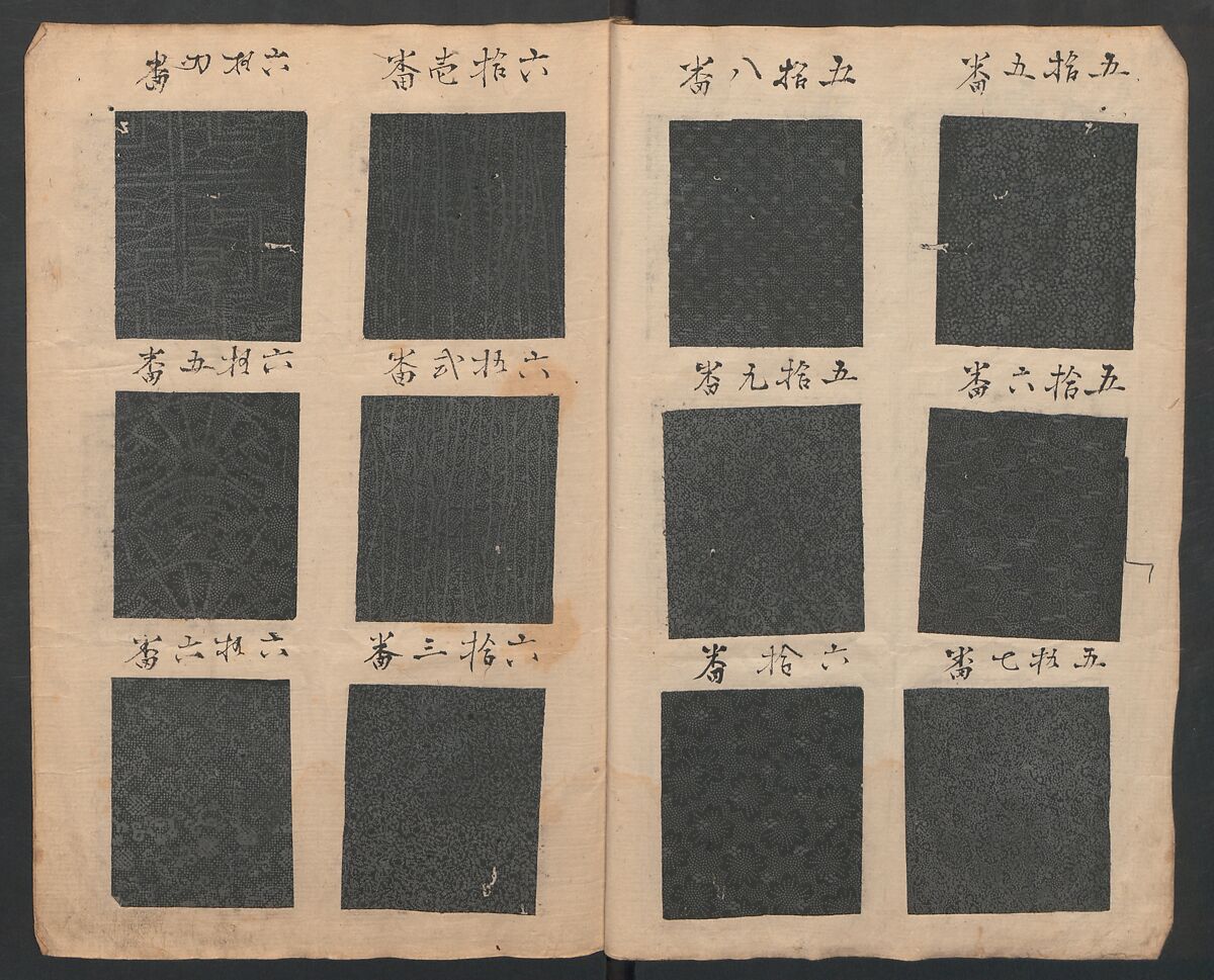 Book of Designs (Hon jirushi Shin Komon chō) 本印 新小紋帳, Unidentified artist, Ink and color on paper, Japan