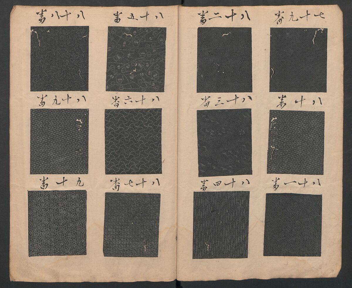 Book of Designs (Hon jirushi Shin Komon chō) 本印 新小紋帳, Unidentified artist, Ink and color on paper, Japan