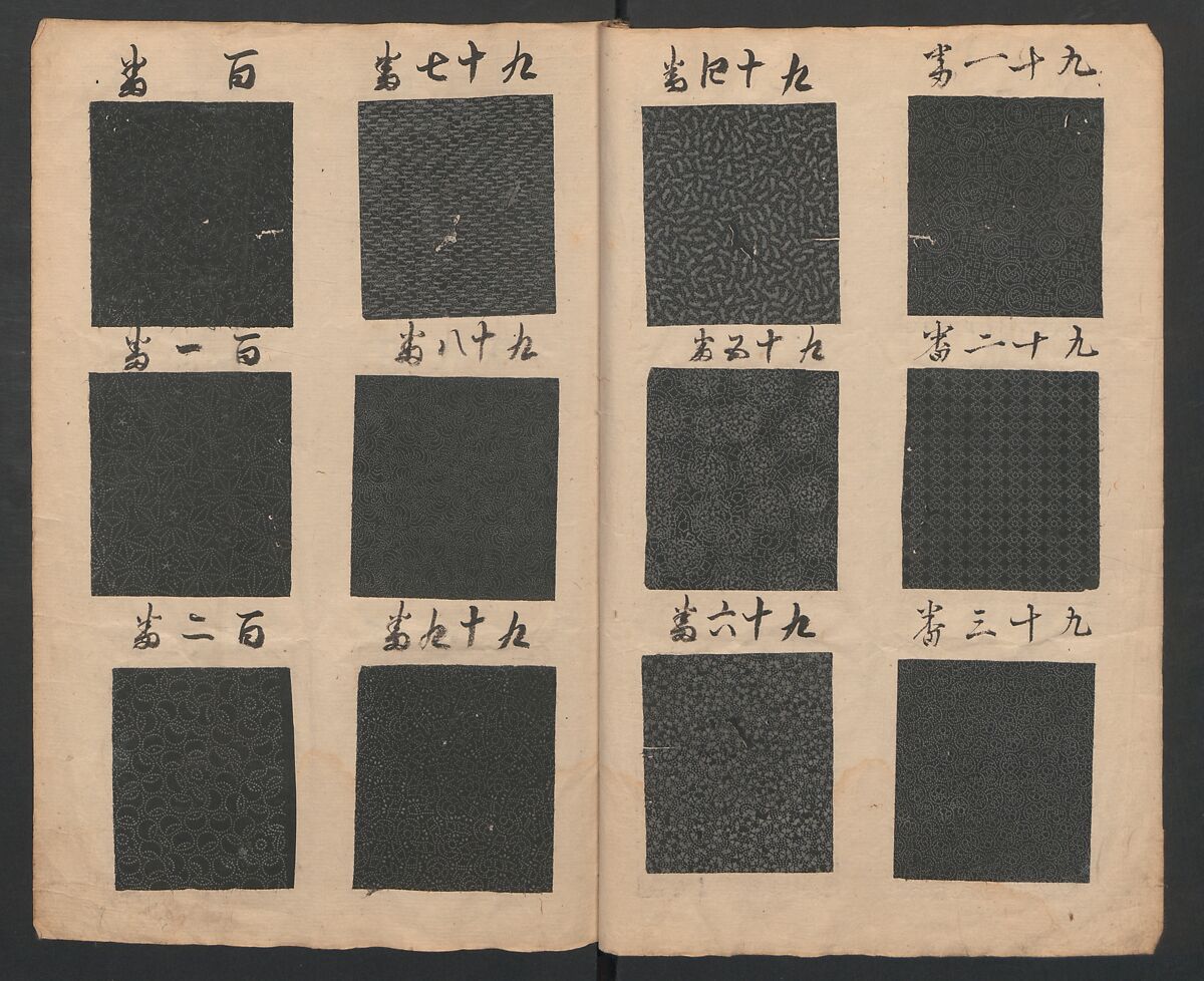 Book of Designs (Hon jirushi Shin Komon chō) 本印 新小紋帳, Unidentified artist, Ink and color on paper, Japan