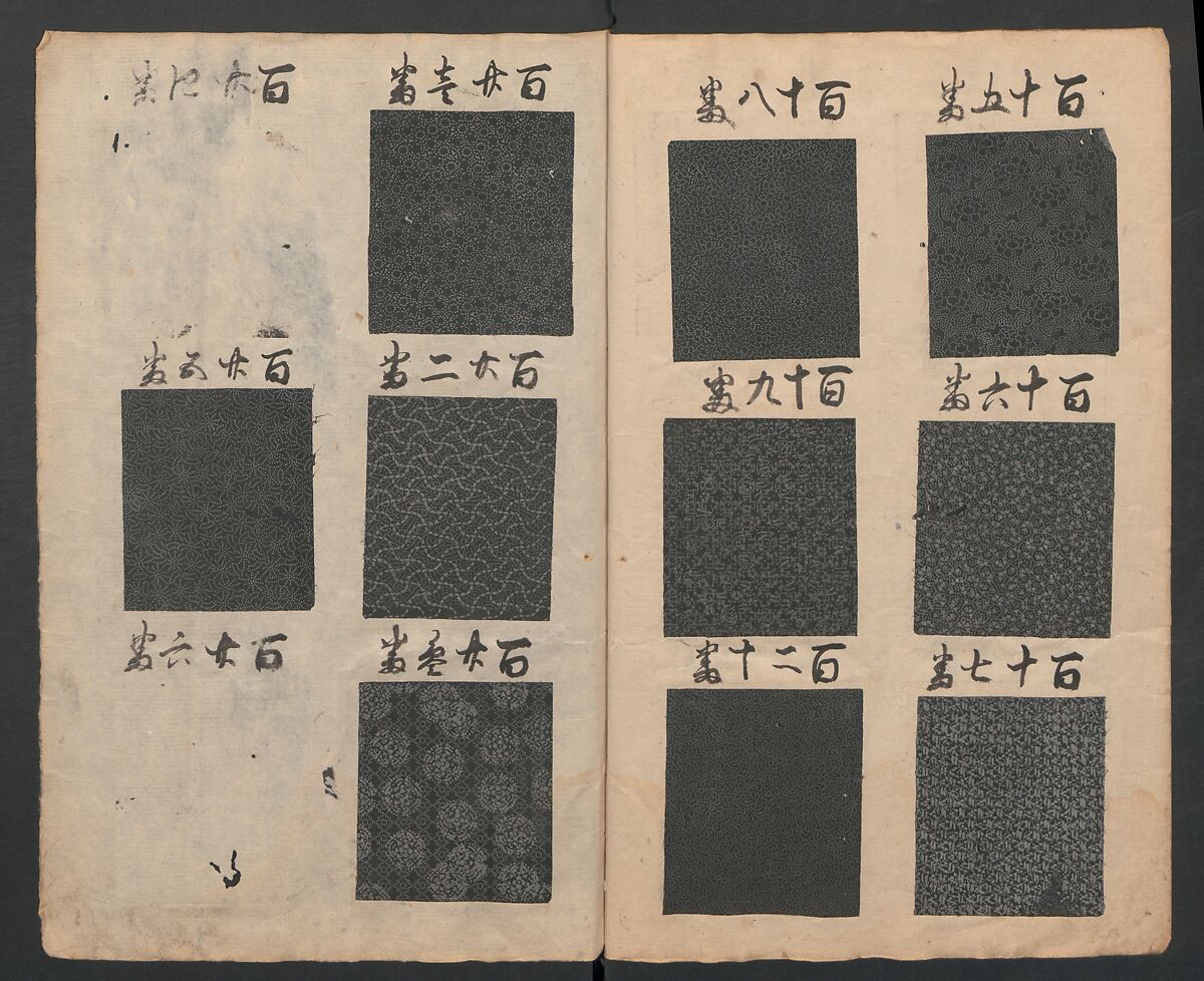 Book of Designs (Hon jirushi Shin Komon chō) 本印 新小紋帳, Unidentified artist, Ink and color on paper, Japan