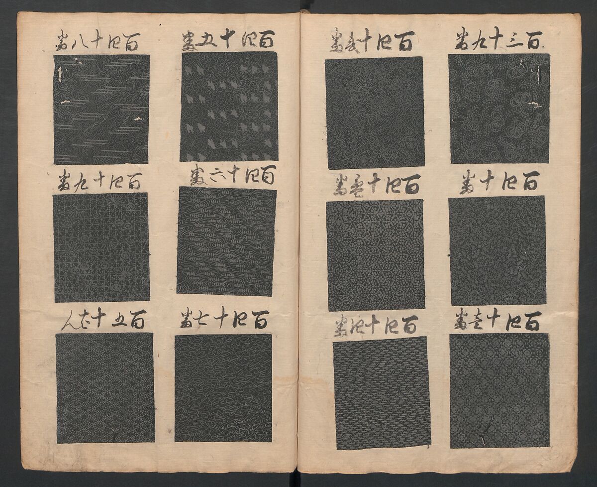 Book of Designs (Hon jirushi Shin Komon chō) 本印 新小紋帳, Unidentified artist, Ink and color on paper, Japan