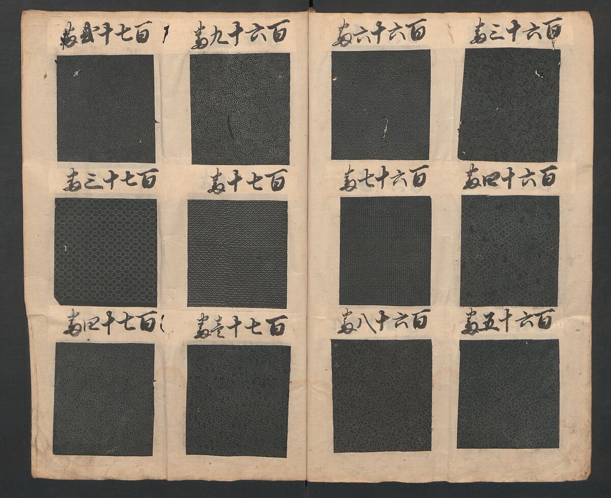 Book of Designs (Hon jirushi Shin Komon chō) 本印 新小紋帳, Unidentified artist, Ink and color on paper, Japan