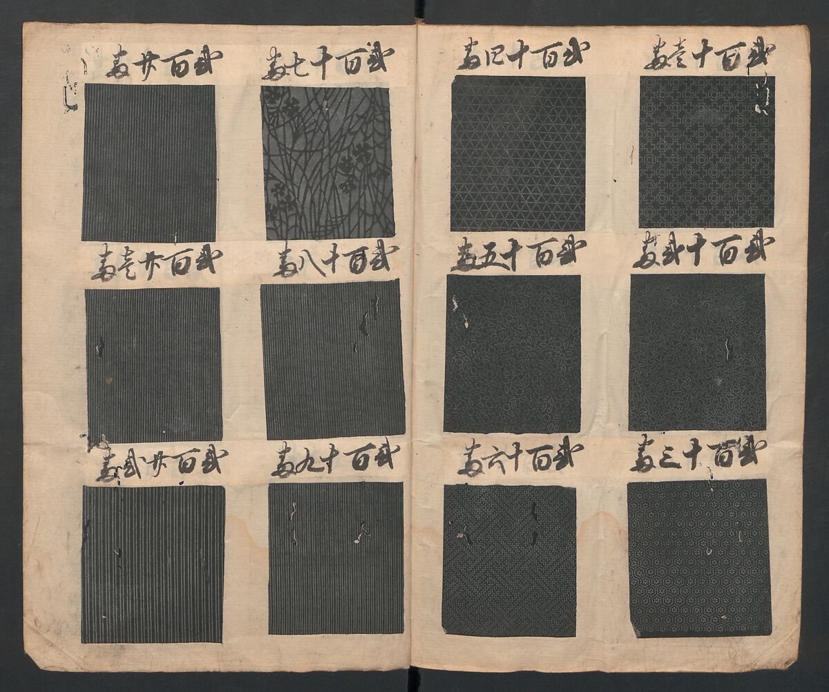 Book of Designs (Hon jirushi Shin Komon chō) 本印 新小紋帳, Unidentified artist, Ink and color on paper, Japan