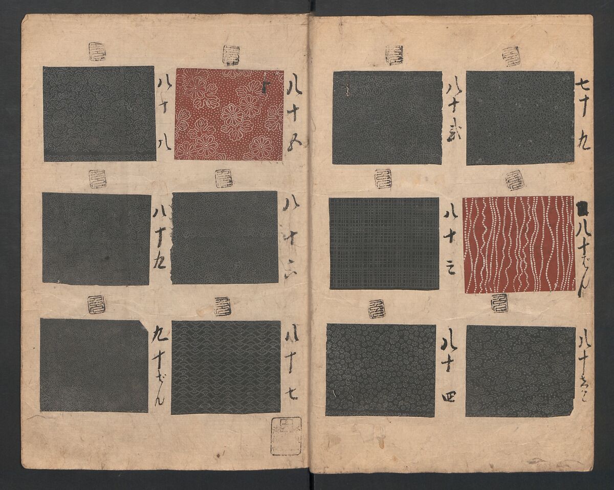 Book of Designs (Inu jirushi Shin Komon chō) 戌印 新小紋帳, Unidentified artist, Ink and color on paper, Japan