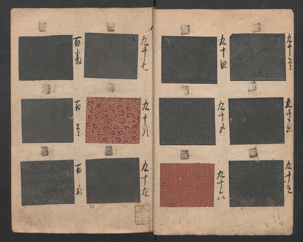 Book of Designs (Inu jirushi Shin Komon chō) 戌印 新小紋帳, Unidentified artist, Ink and color on paper, Japan