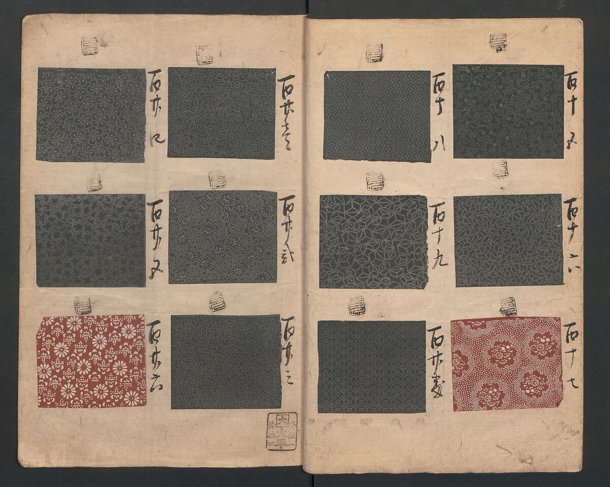 Book of Designs (Inu jirushi Shin Komon chō) 戌印 新小紋帳, Unidentified artist, Ink and color on paper, Japan