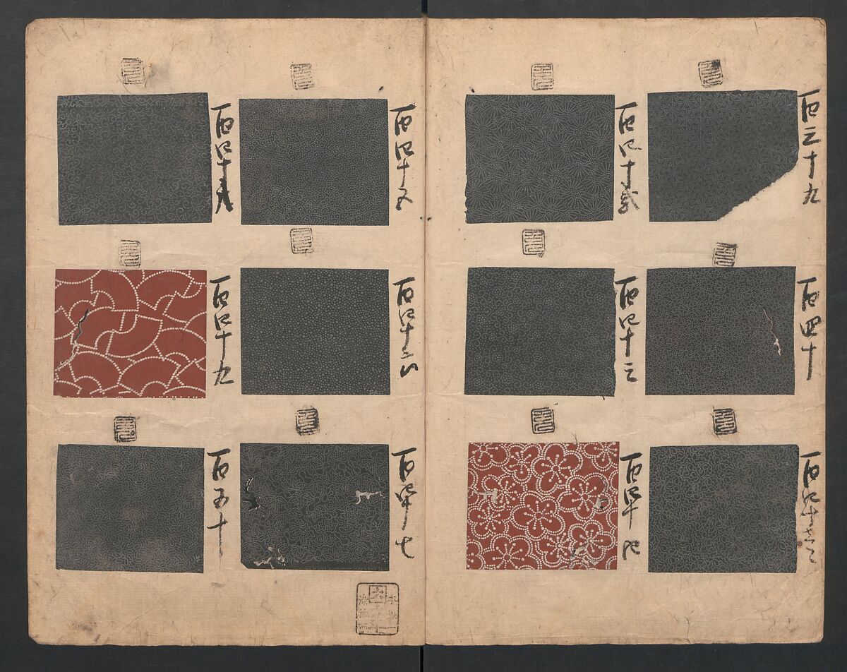 Book of Designs (Inu jirushi Shin Komon chō) 戌印 新小紋帳, Unidentified artist, Ink and color on paper, Japan