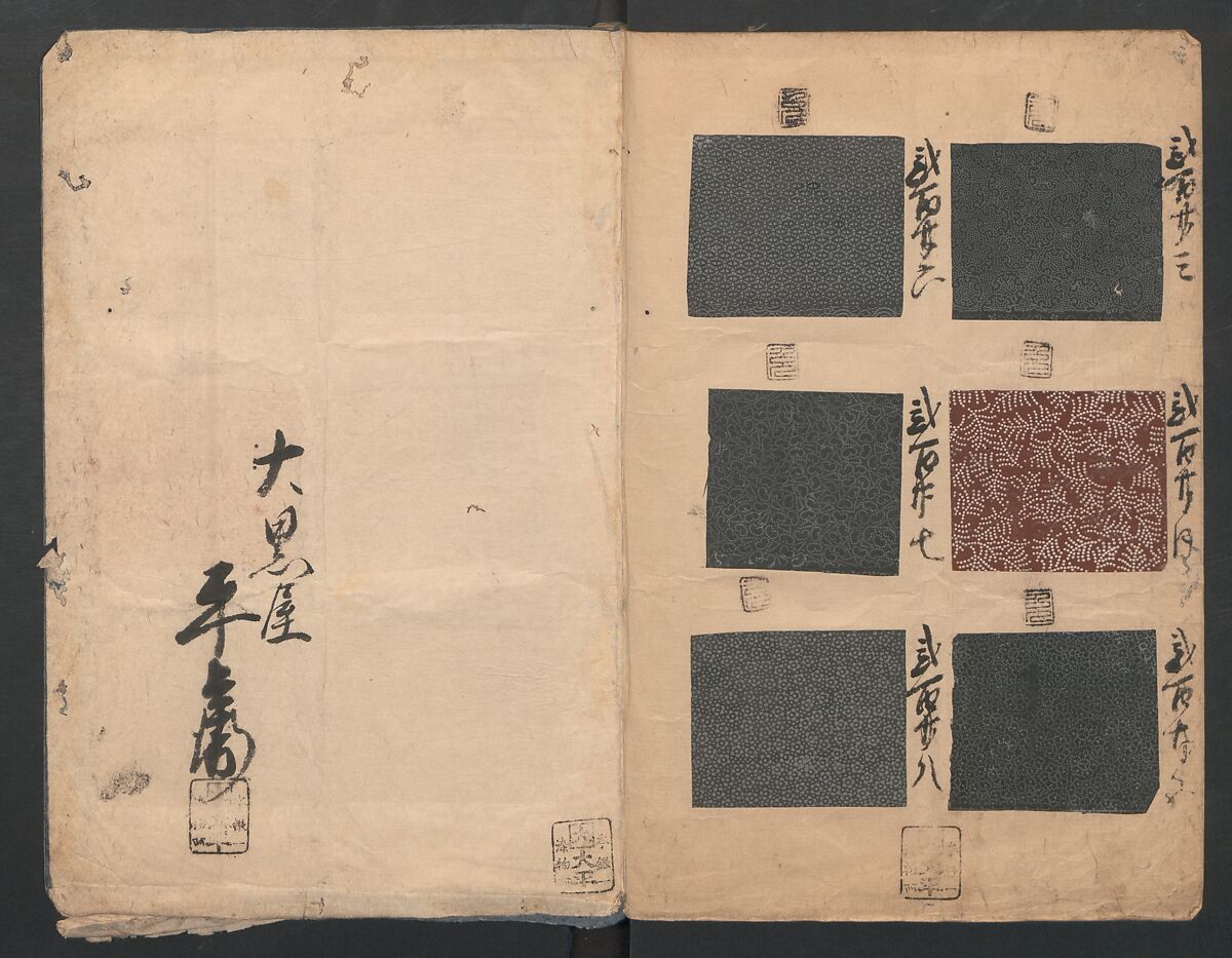 Book of Designs (Inu jirushi Shin Komon chō) 戌印 新小紋帳, Unidentified artist, Ink and color on paper, Japan