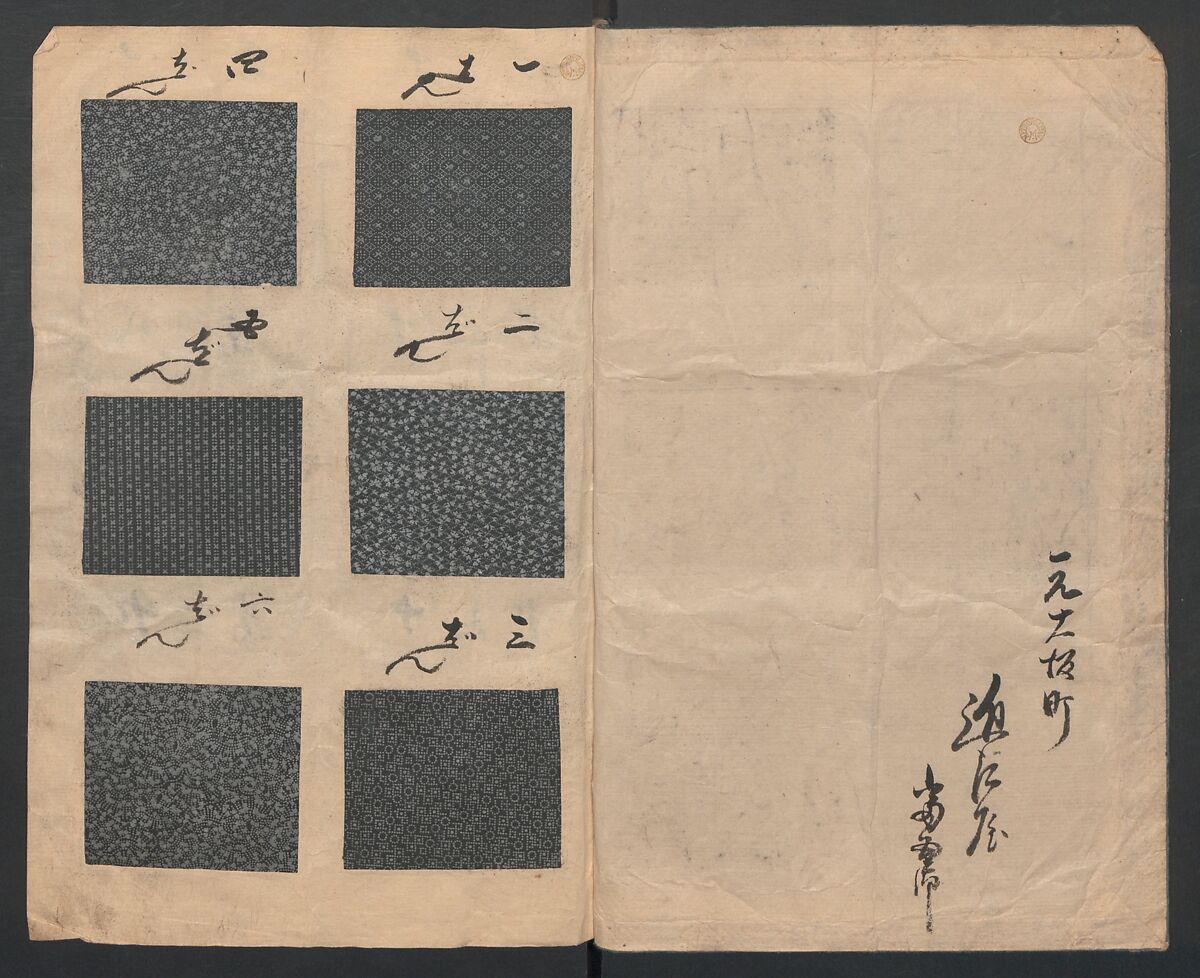 Book of Designs (Osaka chō Sakoeya) 大阪町迫江屋, Unidentified artist, Ink and color on paper, Japan