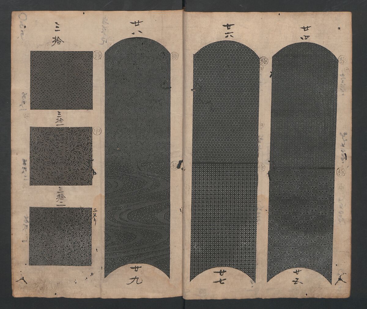 Book of Designs (Tsuchinoto shinsen Komon chō)  己新撰 小紋帳, Unidentified artist, Ink and color on paper, Japan