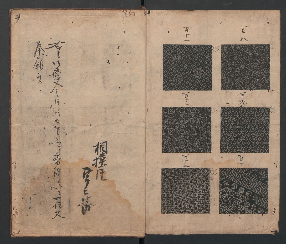 Book of Designs (Tsuchinoto shinsen Komon chō)  己新撰 小紋帳, Unidentified artist, Ink and color on paper, Japan