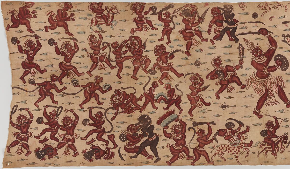 The Combat of Rama and Ravana, Painted and mordant-dyed cotton, India, Coromandel Coast