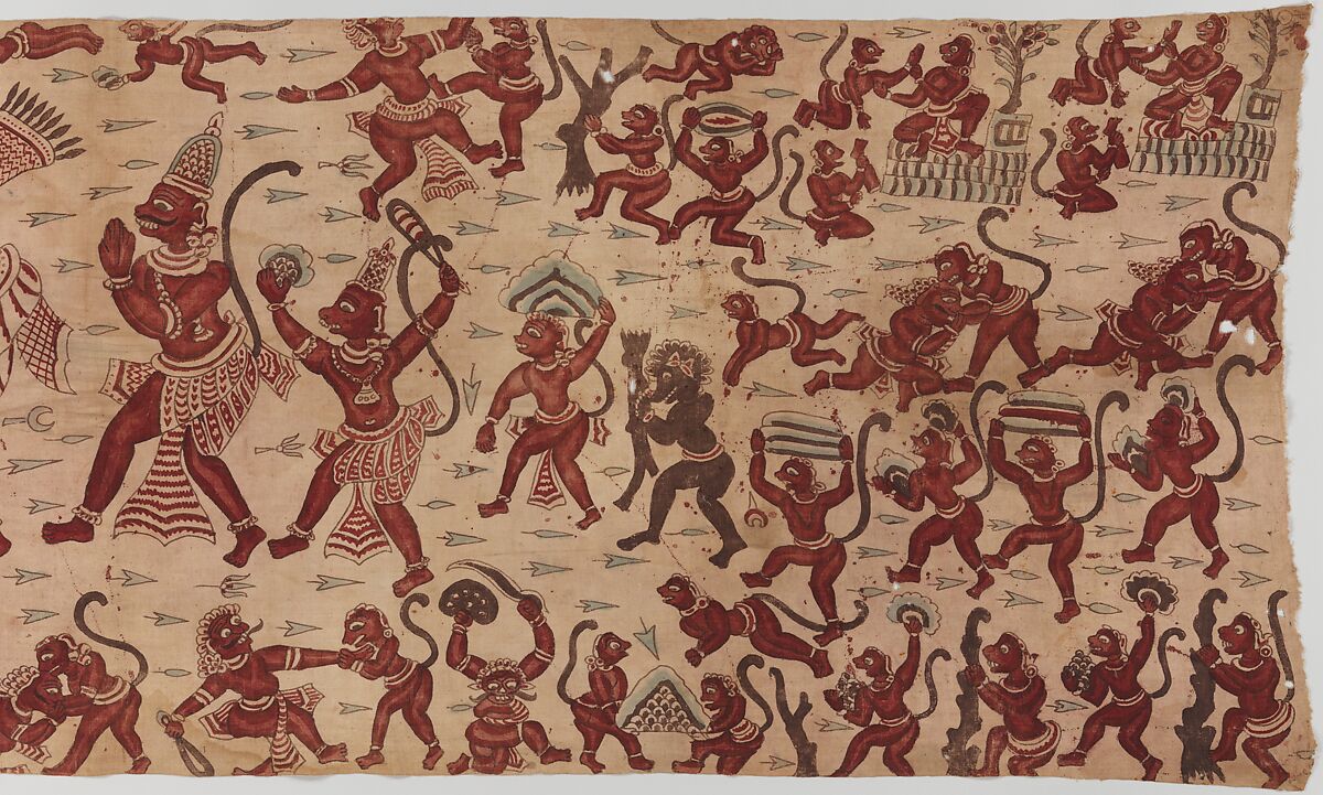 The Combat of Rama and Ravana, Painted and mordant-dyed cotton, India, Coromandel Coast