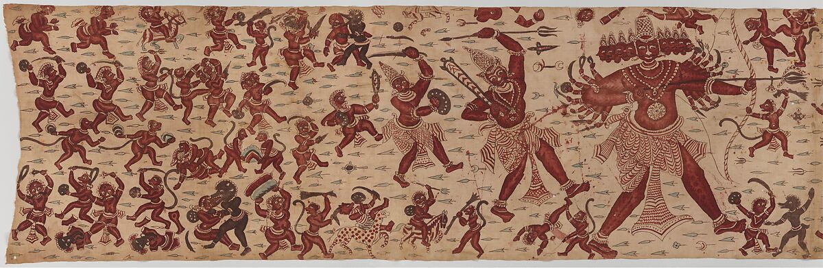 The Combat of Rama and Ravana, Painted and mordant-dyed cotton, India, Coromandel Coast