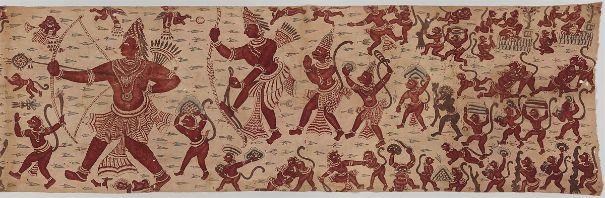 The Combat of Rama and Ravana, Painted and mordant-dyed cotton, India, Coromandel Coast