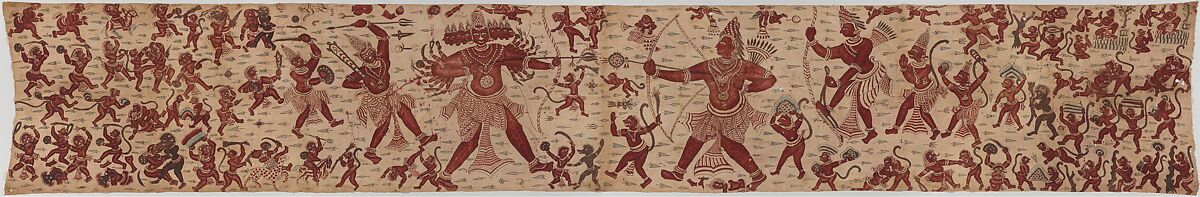 The Combat of Rama and Ravana, Painted and mordant-dyed cotton, India, Coromandel Coast