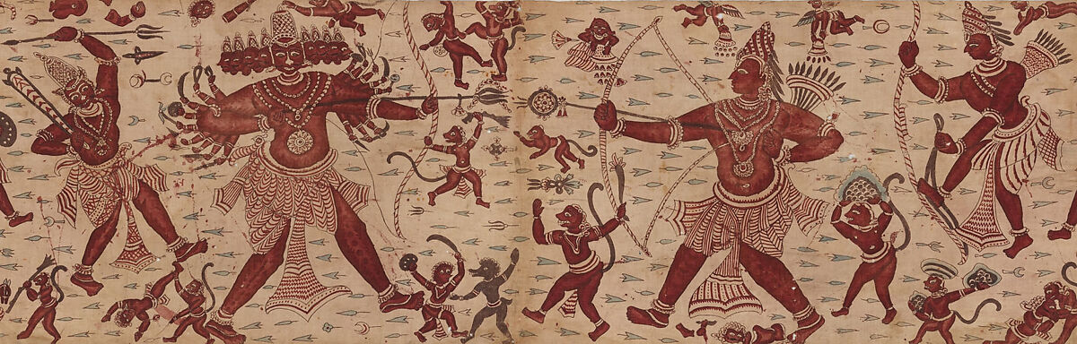 The Combat of Rama and Ravana, Painted and mordant-dyed cotton, India, Coromandel Coast 