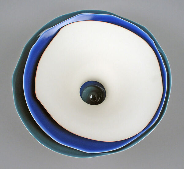 Three Nesting Bowls (Moon Shadow), Fukumoto Fuku (Japanese, born 1973), Porcelain with white and blue glazes, Japan