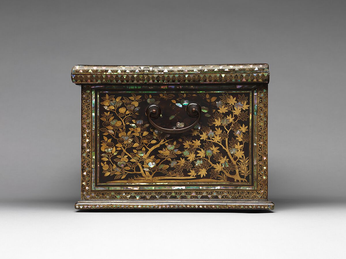 Chest with a Single Drawer, Gold lacquer with hiramaki-e and mother-of-pearl inlay; gilt copper fittings, Japan