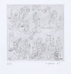 Le Maréchal, Alan Glass (Canadian, active Mexico,1932–2023 Mexico City), 3 portfolios of drypoint prints in boxes covered with black linen and with images inset on front and back of each box. Each box contains 11 drypoint prints and one sheet of letterpress text with a poem. Works in boxes 1 and 2 printed on BFK Rives 100% cotton, 250 grs and  box 3 printed on Hahnemühle 100% cotton, 300 grs.