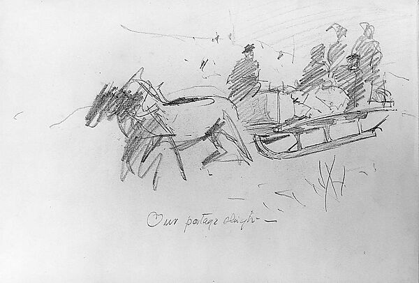 Sketch for The Portage Sleigh on a Lumber Road, Frederic Remington (American, Canton, New York 1861–1909 Ridgefield, Connecticut), Pencil on paper, American 