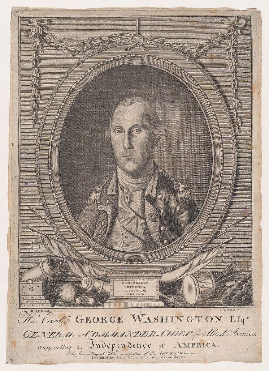 His Excellency George Washington, Esq-r., General and Commander in Chief of the Allied Armies, Supporting the Independence of America, John Norman (American (born England), ca. 1748–1817 Boston, Massachusetts), Engraving 