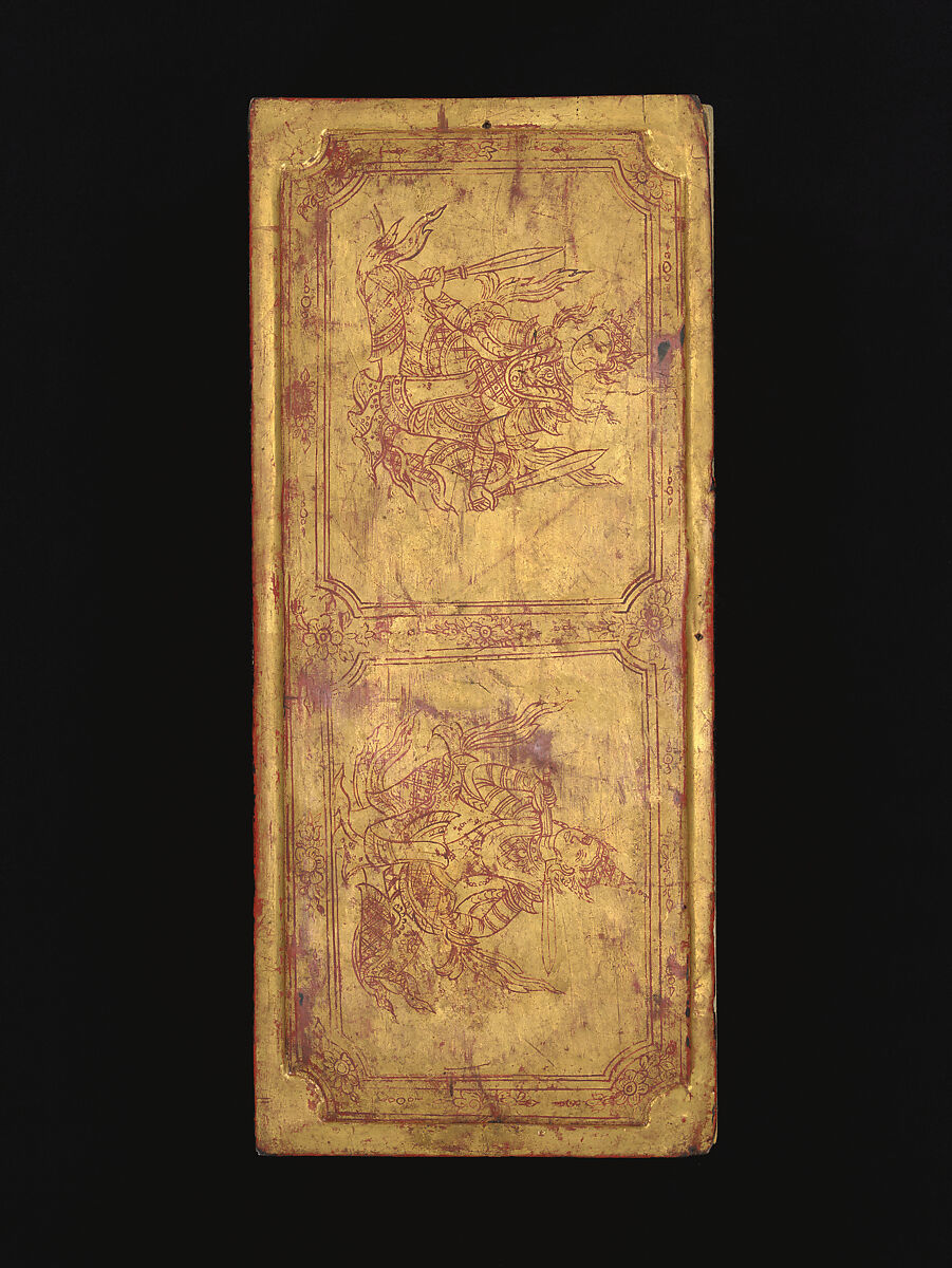 Royal processions, ceremonies and entertainments, Court of King Mindon or Thibaw, or associated workshops, Watercolor and gold on mulberry paper, with gilt lacquered wood covers and cloth lined box, Burma