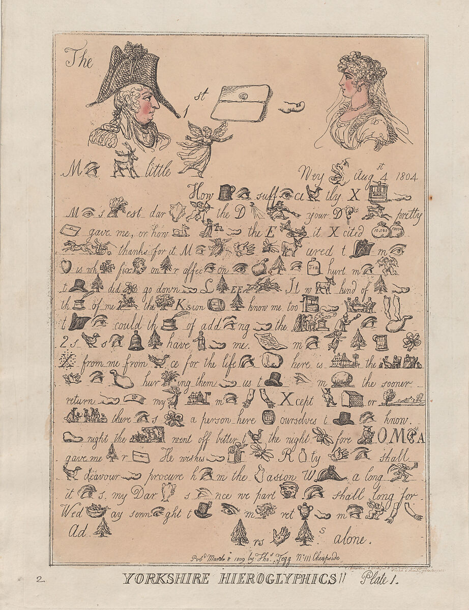 Yorkshire Hieroglyphics, Plate 1, Thomas Rowlandson (British, London 1757–1827 London), Hand-colored etching 