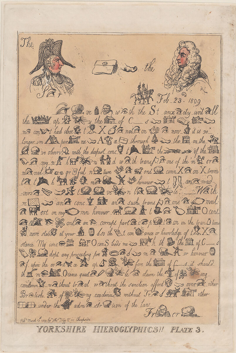 Yorkshire Hieroglyphics, Plate 3, Thomas Rowlandson (British, London 1757–1827 London), Hand-colored etching 