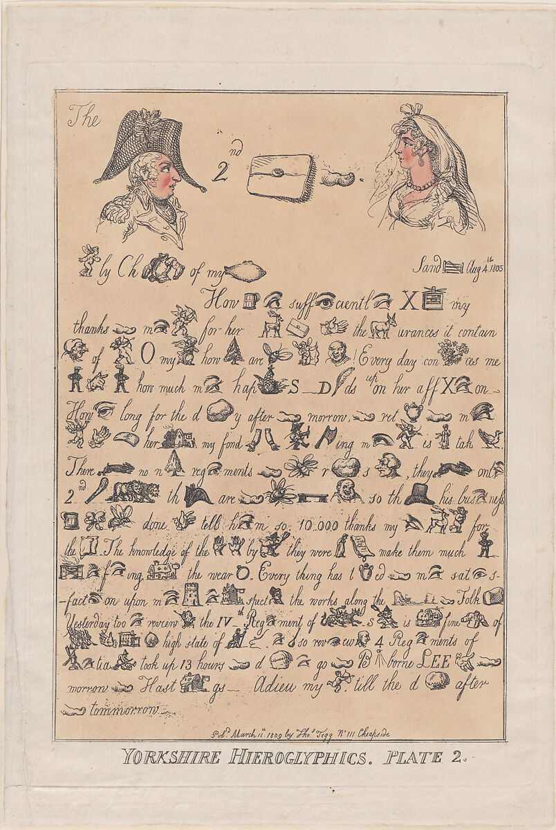 Yorkshire Hieroglyphics, Plate 2, Thomas Rowlandson (British, London 1757–1827 London), Hand-colored etching 