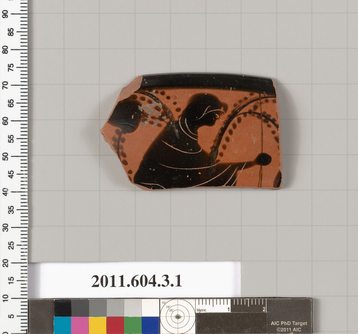 Terracotta rim fragment of a skyphos, Terracotta, Greek, Attic 
